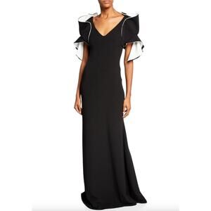 NEW Badgley Mischka V Neck Origami Sleeve Two Tone Gown Size 6 Black White